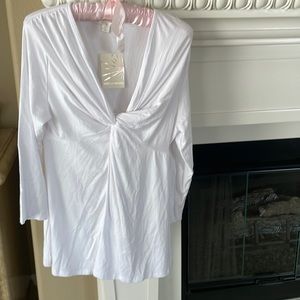 Boston Proper White Twist-Front Blouse L
